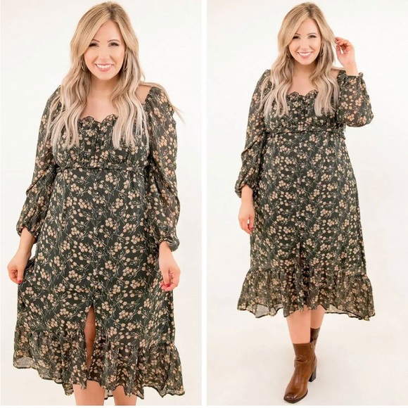 Chic Soul mid calf dress, green floral, size 3x. - Picture 6 of 6